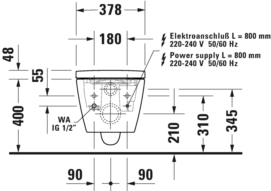*HygieneGlaze* Duravit ME by Starck SensoWash F+ Wall Hung WC Art. 251009 2000 + 612000012400323+ 1007440000