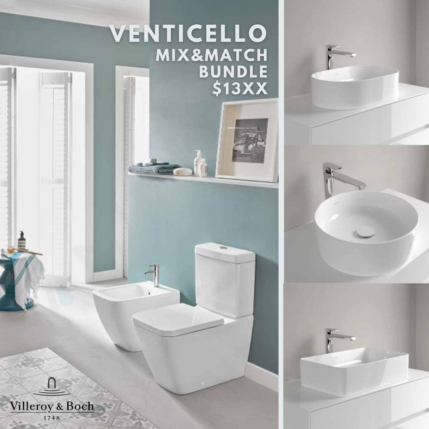 *VENTICELLO MIX & MATCH BUNDLE* Villeroy & Boch Venticello Close Coupled WC + Above Counter Basin
