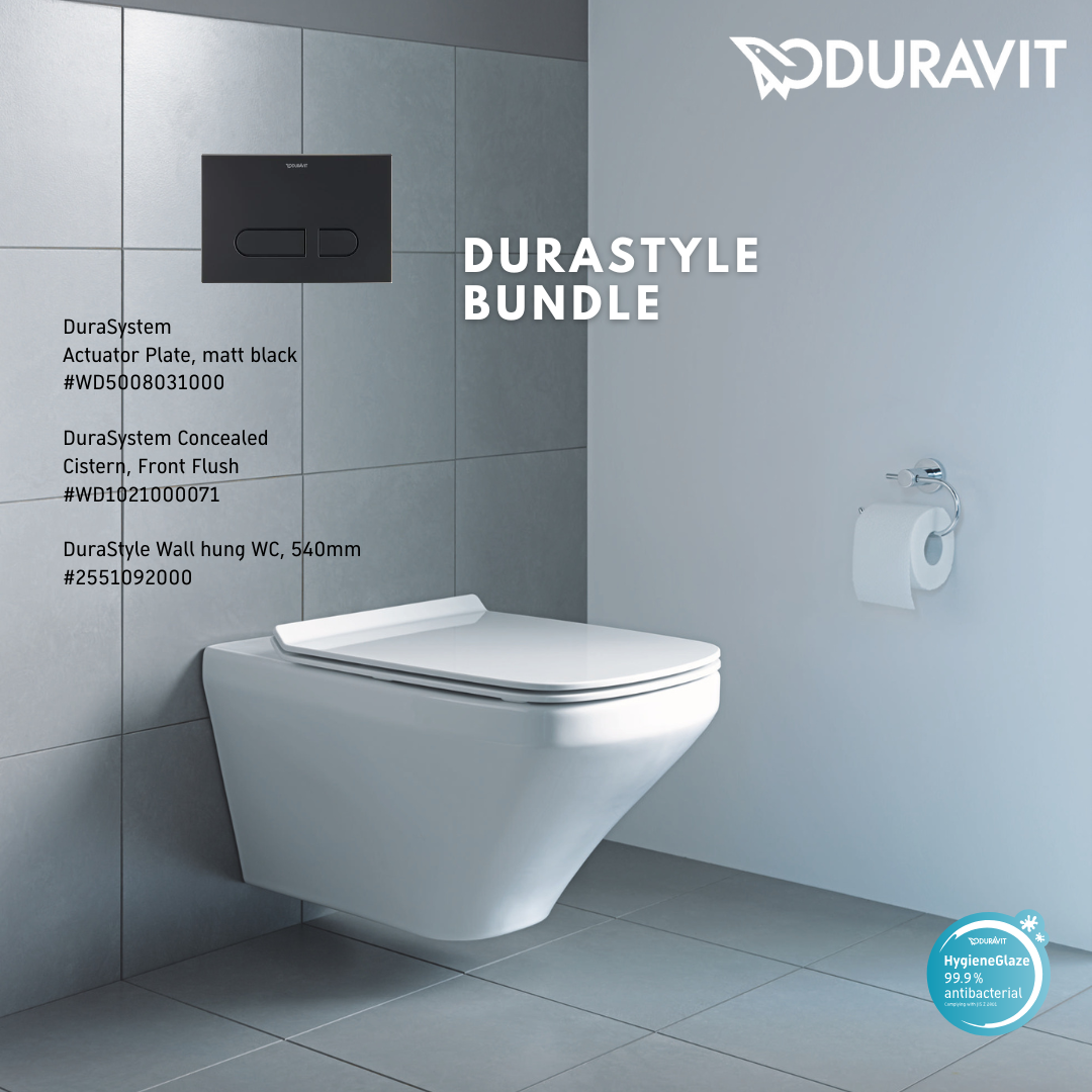 *DURASTYLE* *Hygiene Glaze* Duravit Durastyle Wall Hung WC + Durasystem Cistern + Flush Plate (Matte Black)