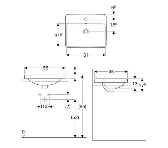 Geberit "Variform" Rectangular Above Counter Basin Art. 500.740.01.2