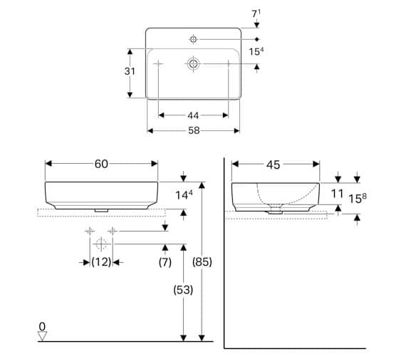 Geberit "Variform" Rectangular Lay-on Basin Art. 500.780.01.2