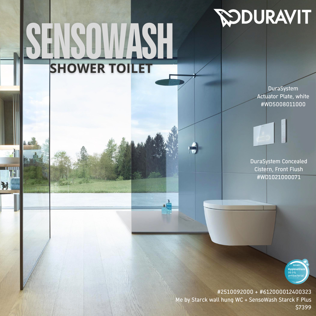 *SENSOWASH STARCK F* *Hygiene Glaze* Duravit MEBYSTARCK Wall Hung WC + Durasystem Cistern + Flush Plate (White)