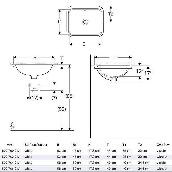 Geberit "Variform" Rectangle Undercounter Basin Art. 500.760.01.2