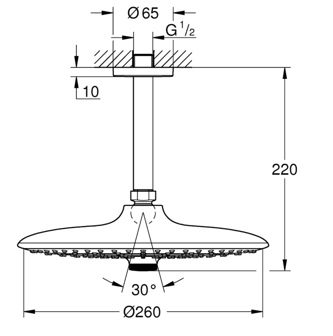 Grohe Euphoria 260 Overhead Shower with Ceiling Arm 142mm 3 Sprays Art. 26046000
