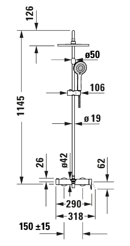 Duravit WAVE Exposed Shower System 3 Way Art. WA5280007