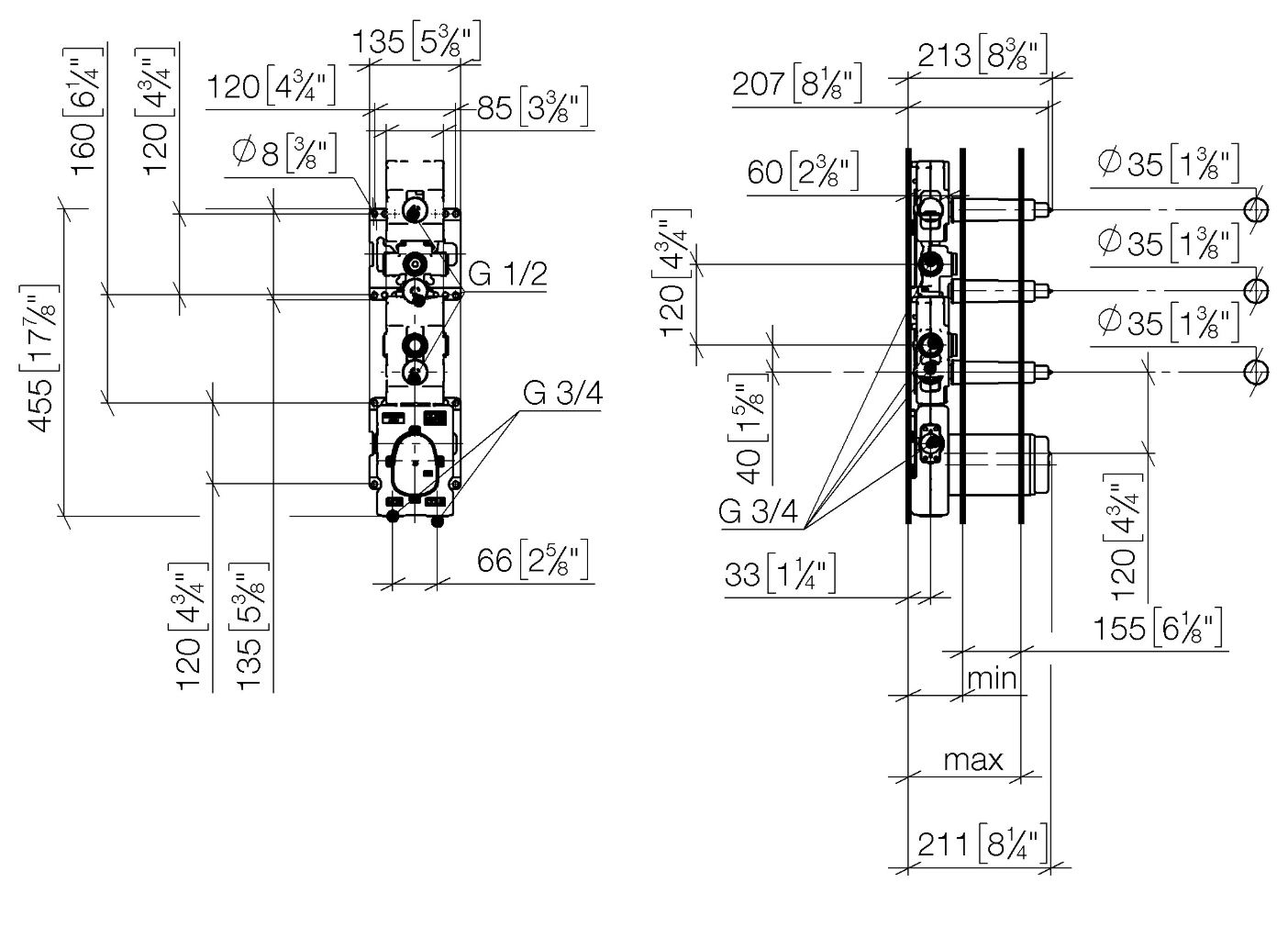Dornbracht xTOOL Concealed thermostat rough with three volume controls Art. 3553197090