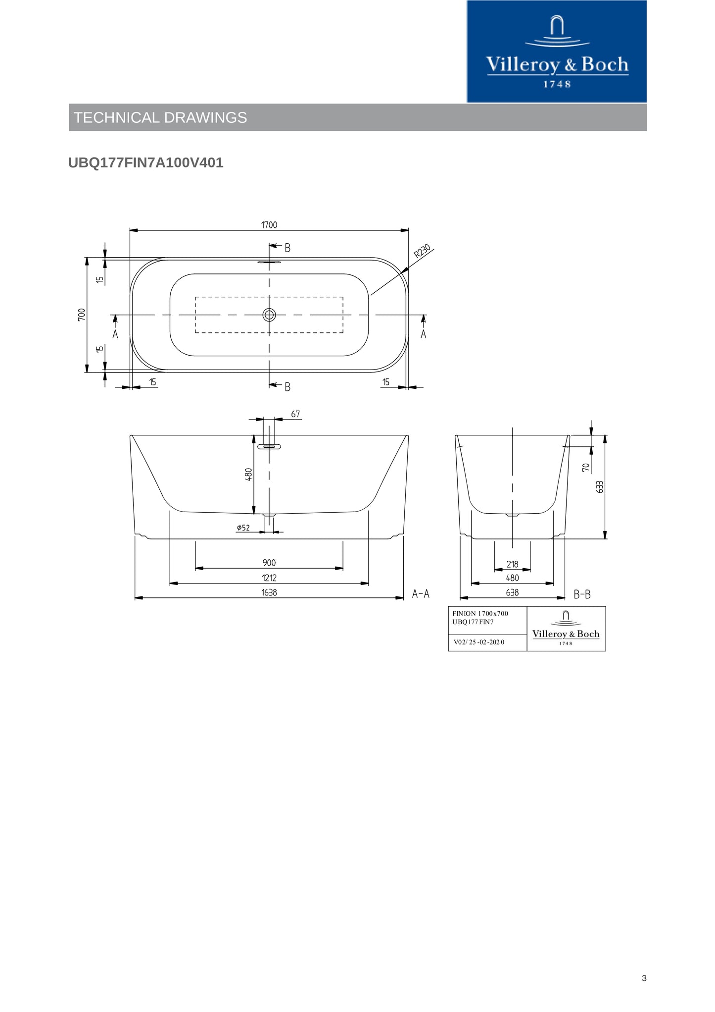 Villeroy & Boch Finion Freestanding Bathtub UBQ177FIN7A100V401 1700 x 700mm (Showroom Display Set)