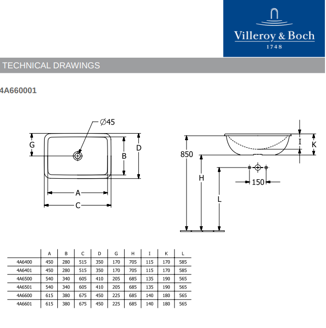 Villeroy & Boch Loop & Friends Built-In Basin Art. 4A660001