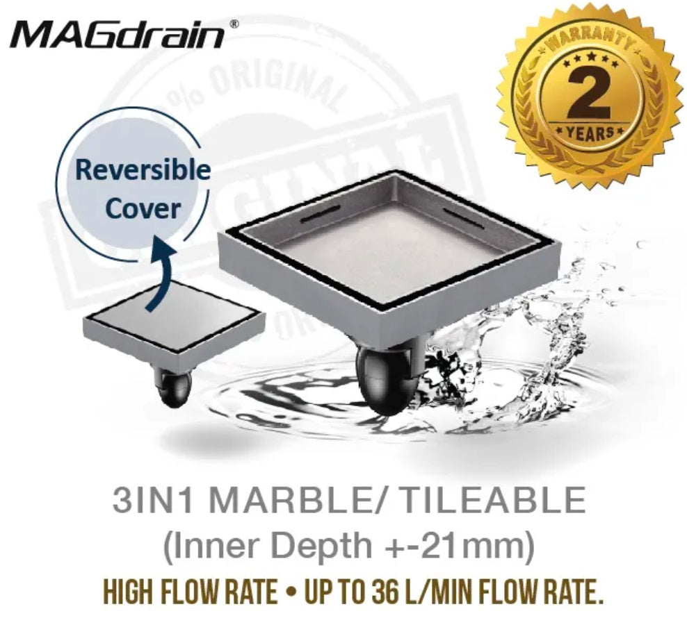 MAGdrain Q50 2mm Marble Insert Floor Trap Art. MDSEA001Q50-21 100 x 100mm