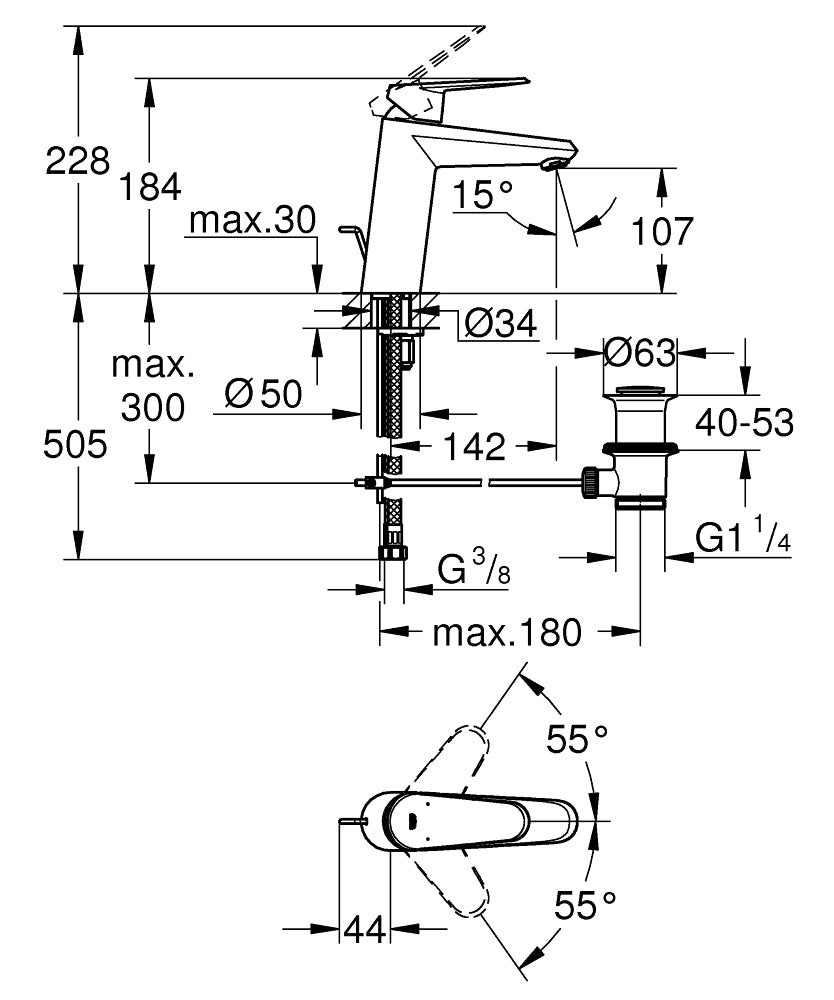 Grohe Eurodisc Cosmopolitan Basin Mixer (M Size) Art. 23448002