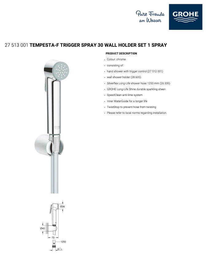 Grohe Tempesta F Trigger Spray 30 Wall Holder Set Art. 27513001
