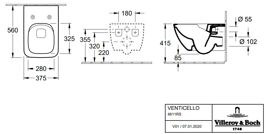 Villeroy & Boch "Venticello" Wall Hung WC Art. 4611R001 + 9M79S101
