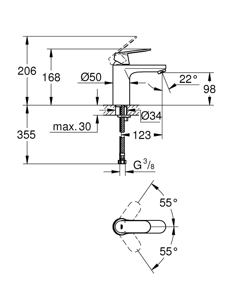 Grohe Eurosmart Cosmopolitan Basin Mixer (M Size) Art. 23327000