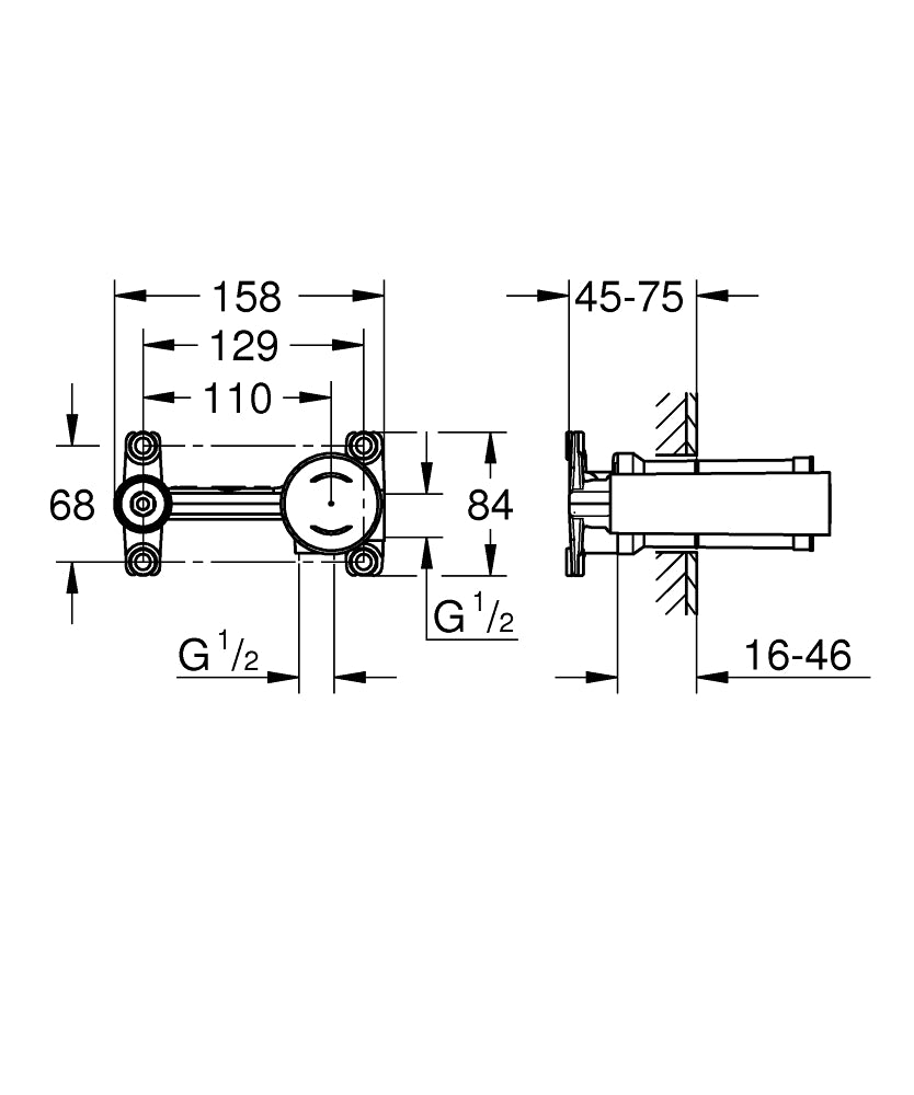 Grohe Eurosmart Cosmopolitan Wall Mount Basin Mixer (M Size) Art. 19381000 + Art. 23571000