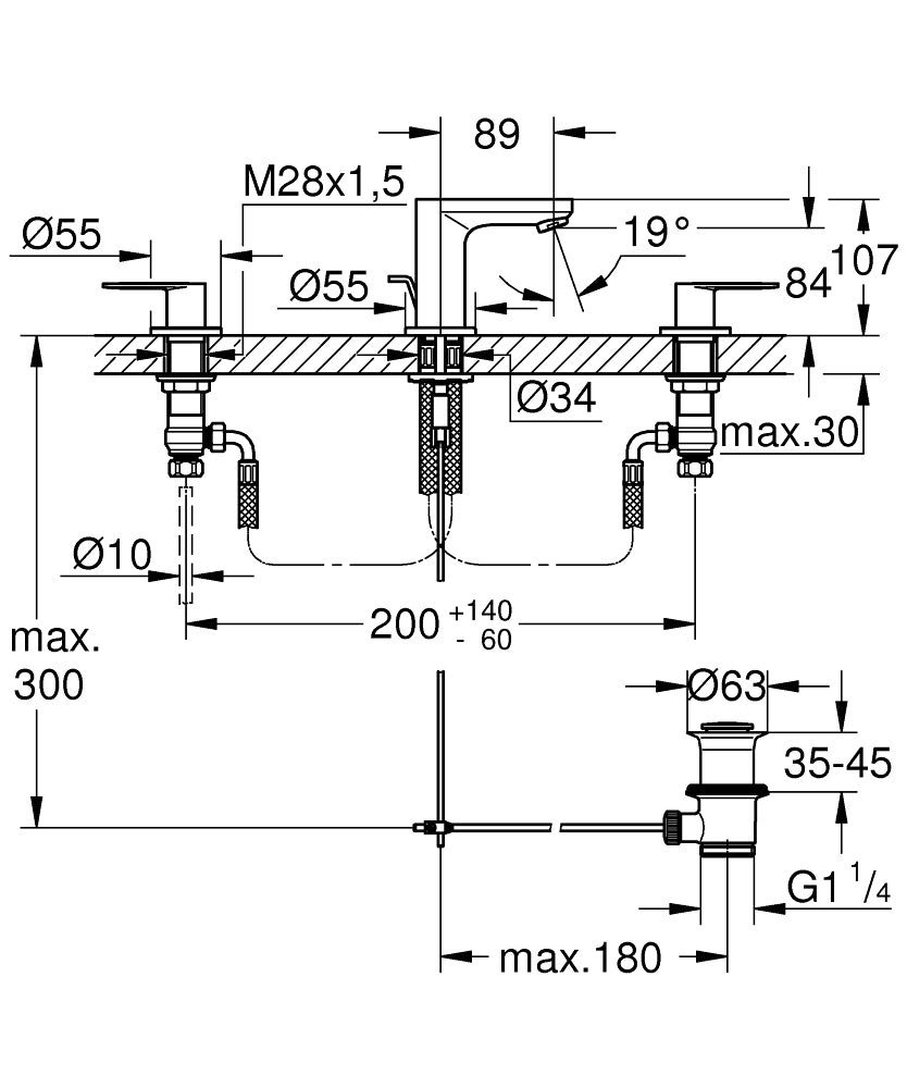 Grohe Eurosmart Cosmopolitan 3-hole Basin Mixer Art. 20187000 (LAST PIECE)