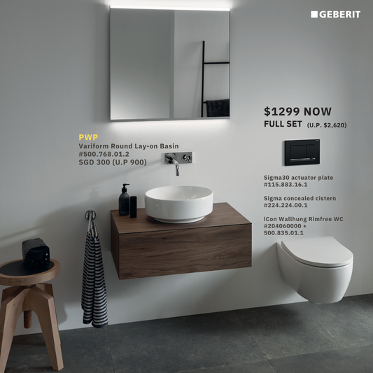 *BUNDLE SALE* Geberit iCon RIMFREE Wall Hung WC + Sigma Concealed Cistern + Sigma30 Flush Plate