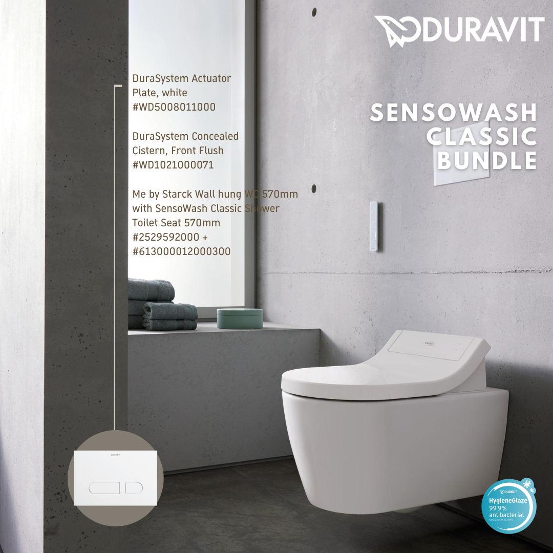 *SENSOWASH CLASSIC* *Hygiene Glaze* Duravit MEBYSTARCK Wall Hung WC + Durasystem Cistern + Flush Plate (White)