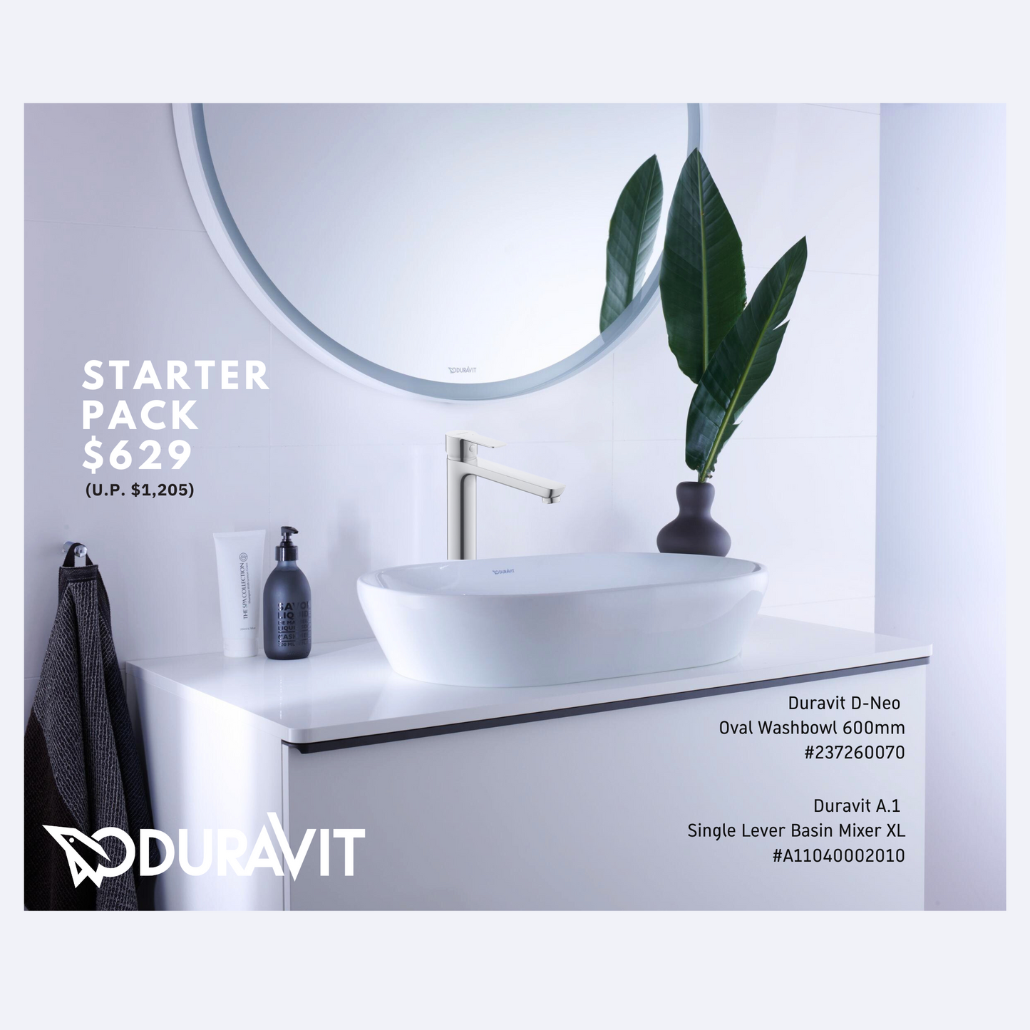 *STARTER PACK* Duravit D-Neo Basin 600mm Art. 237260070 + Duravit A1 XL Basin Mixer Art. A11040002010