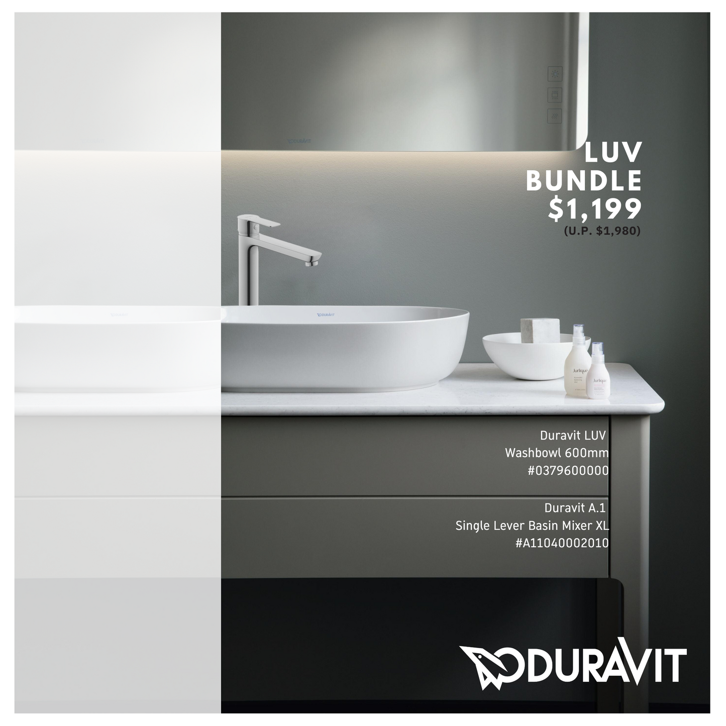 *LUV BUNDLE* Duravit LUV Basin 600mm + Duravit A1 XL Basin Mixer