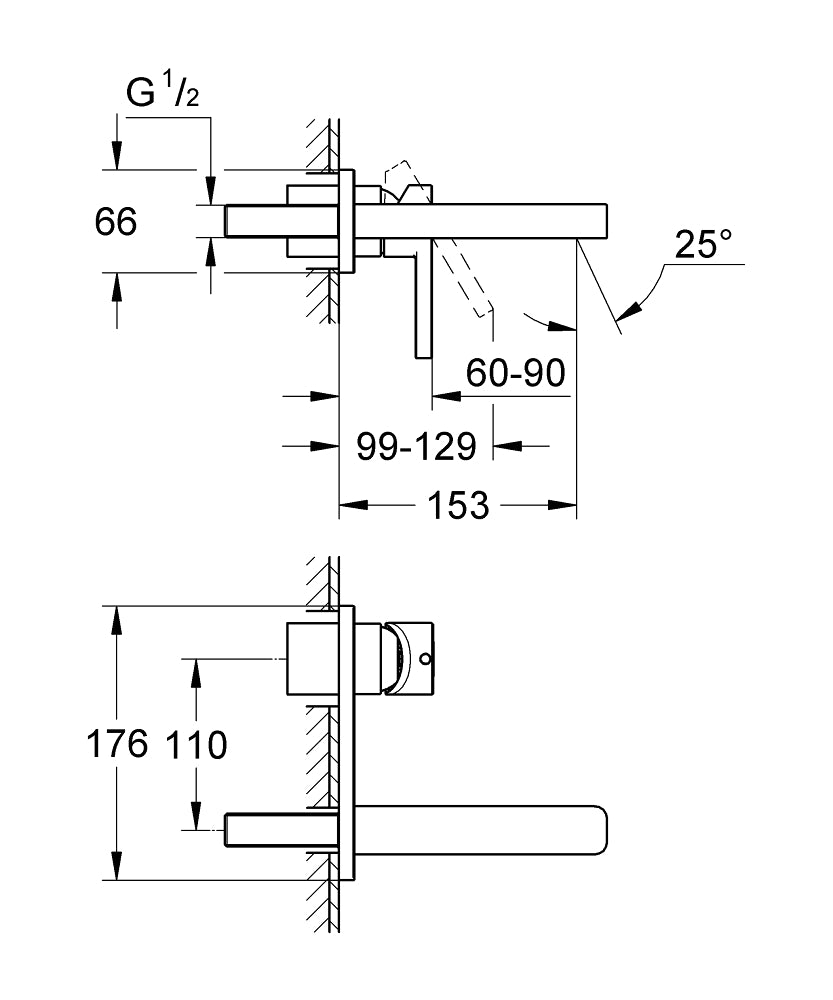 Grohe Lineare Wall Mount Basin Mixer (S Size) Art. 19409000 + Art. 23571000/ 32635000