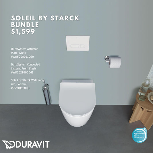 *SOLEIL BY STARCK* *Hygiene Glaze* Duravit Soleil By Starck Wall Hung WC + Durasystem Cistern + Flush Plate (White)