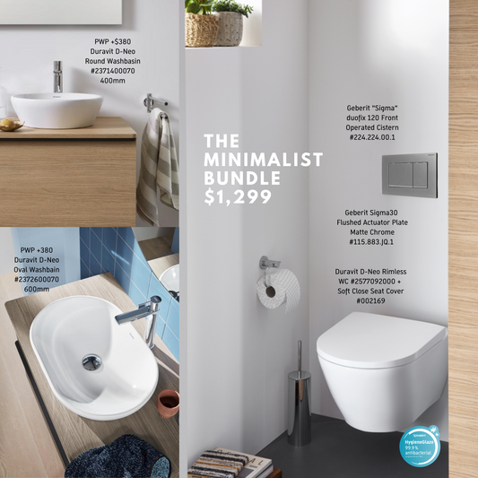 *THE MINIMALIST BUNDLE* *Hygiene Glaze* Duravit D-Neo Wall Hung WC + Sigma Concealed Cistern + Sigma30 Flush Plate