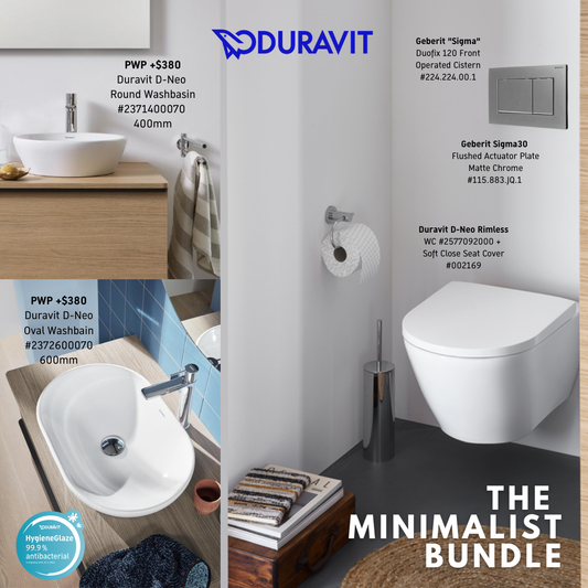 *THE MINIMALIST BUNDLE* *Hygiene Glaze* Duravit D-Neo Wall Hung WC + Sigma Concealed Cistern + Sigma30 Flush Plate