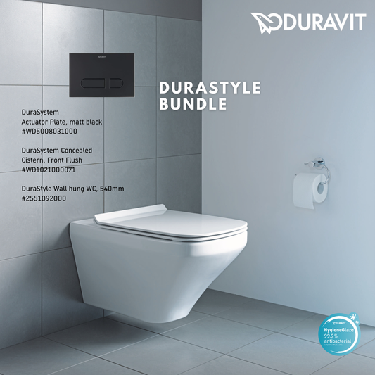 *DURASTYLE* *Hygiene Glaze* Duravit Durastyle Wall Hung WC + Durasystem Cistern + Flush Plate (Matte Black)