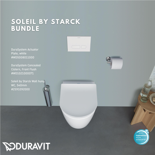 *SOLEIL BY STARCK* *Hygiene Glaze* Duravit Soleil By Starck Wall Hung WC + Durasystem Cistern + Flush Plate (White)