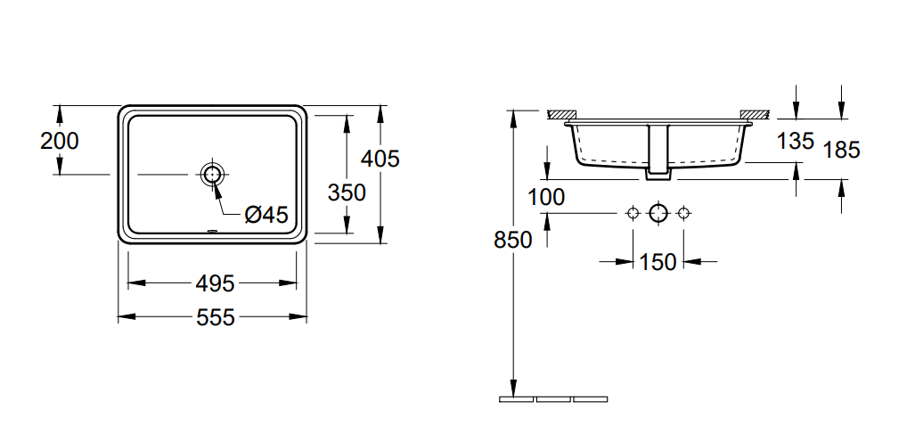 Villeroy & Boch "Tube" Undercounter Rectangular Basin Art. 41525001