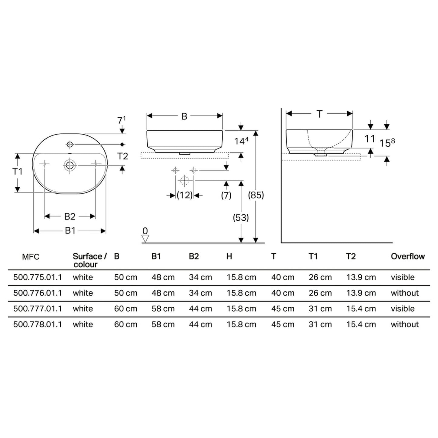 Geberit "Variform" Elliptic Lay-on Basin Art. 500.775.01.2