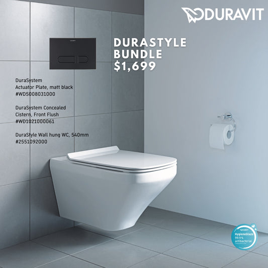 *DURASTYLE* *Hygiene Glaze* Duravit Durastyle Wall Hung WC + Durasystem Cistern + Flush Plate (Matte Black)