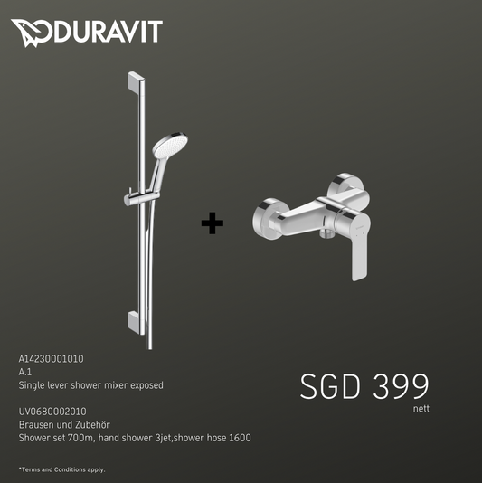 *Shower BUNDLE* Duravit A.1 Exposed Shower Mixer Art. A14230001010 + Shower Set Art. UV0680002010