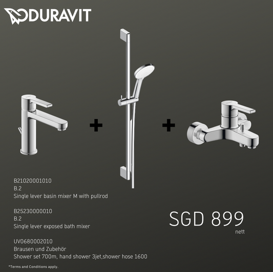 *B2 Shower BUNDLE* Duravit B2 Exposed Bath Mixer Art. B25230000010 + Shower Set Art. UV0680002010 + B2 M Basin Mixer Art. B21020001010