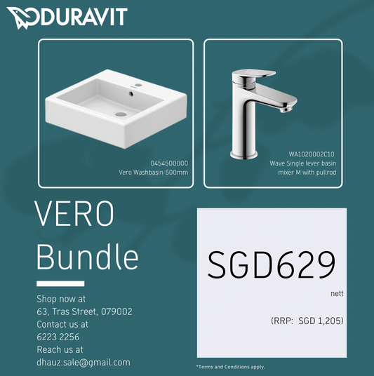 *VERO BUNDLE* Duravit Vero Basin 500mm Art. 045450 + WAVE Basin Mixer Art. WA1020002
