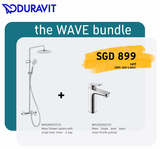 *WAVE BUNDLE* Duravit WAVE Shower System 3 Way Art. WA5280007 + WAVE M Basin Mixer Art. WA1020002