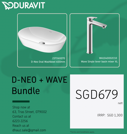 *STARTER PACK* Duravit D-Neo Basin 600mm Art. 237260070 + Duravit WAVE XL Basin Mixer Art. WA1040002