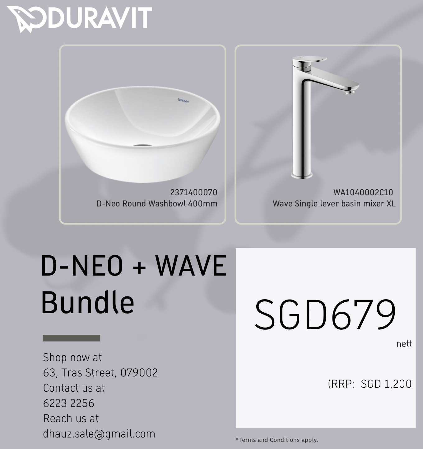 *STARTER PACK* Duravit D-Neo Basin 400mm Art. 237140070 + Duravit WAVE XL Basin Mixer Art. WA1040002
