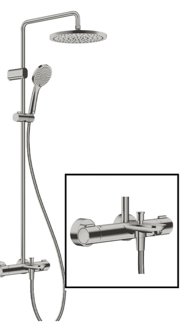 *Brushed Stainless Steel* Duravit WAVE Thermostatic 3-Way Shower System 3 Way Art. WA5280008A70