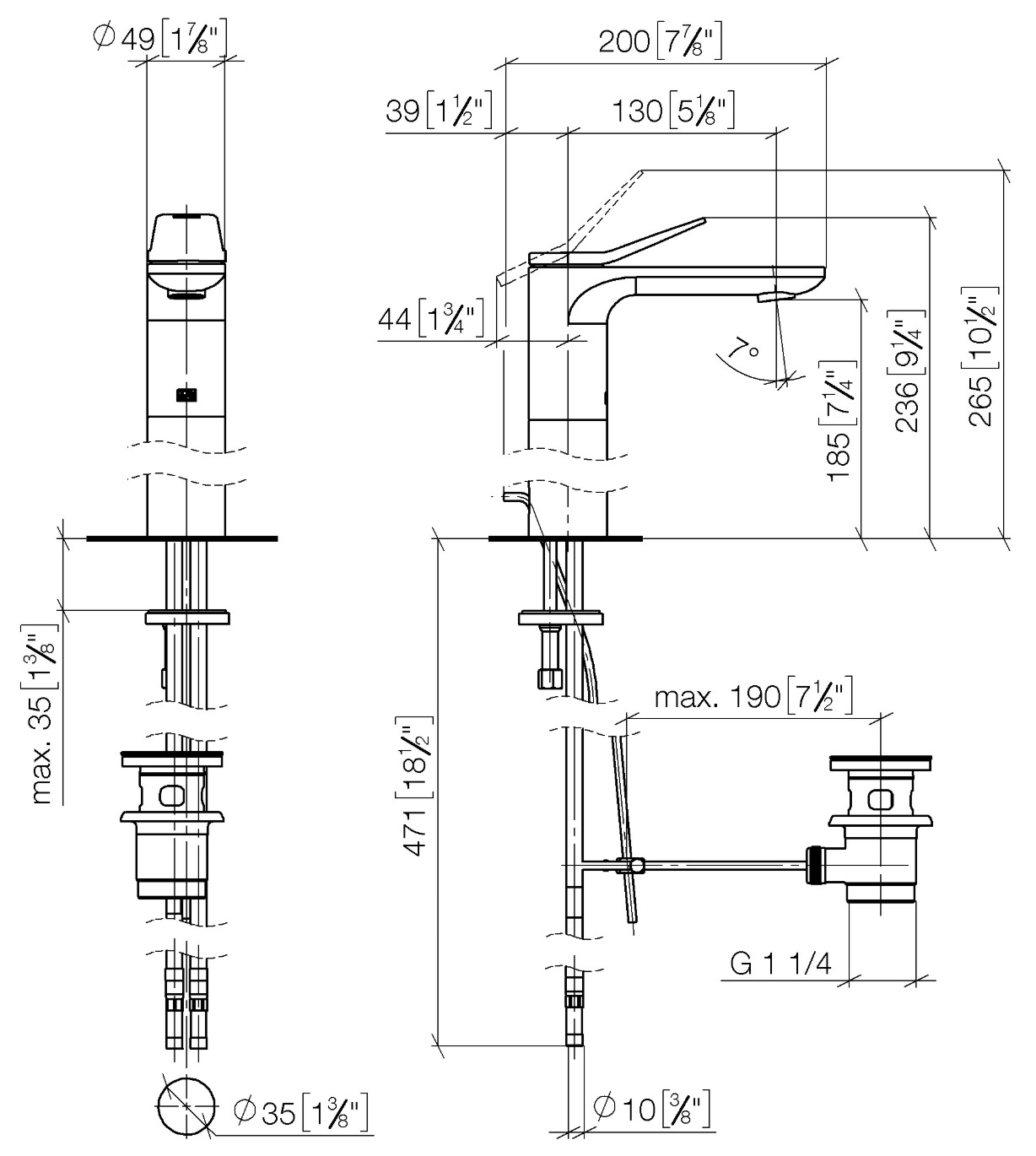 Dornbracht LISSÉ Single-lever lavatory mixer with extended shank with drain - Chrome (Chrome) Art. 33506845-00