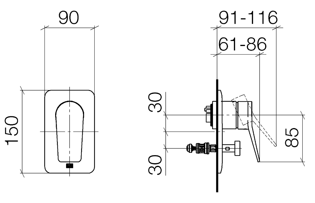 LISSÉ Single Lever Concealed Bath Mixer Art. 36120845-00 + 3502097090