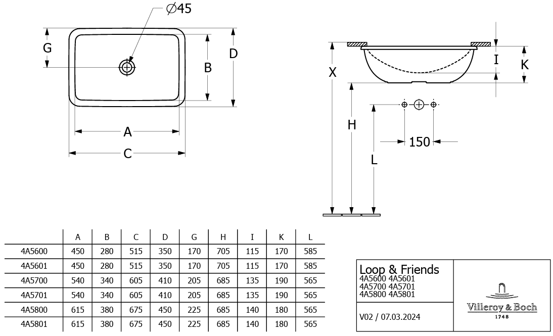 Villeroy & Boch Loop & Friends Under Counter/ Built-In Basin Art. 4A580001