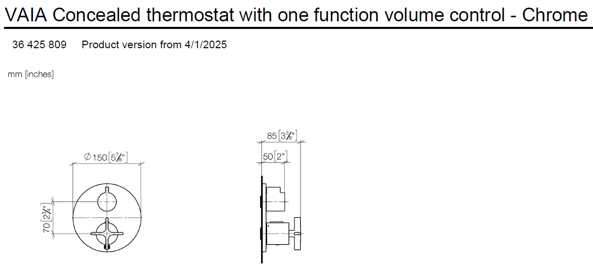 VAIA Concealed Thermostat with Concealed Body Art. 36425809-00 + 3542597090