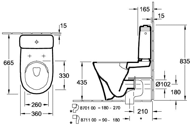 Villeroy & Boch "O.Novo" RIMLESS Close Coupled WC Art. 4606F201 + 5758R101101 + 9M38S101