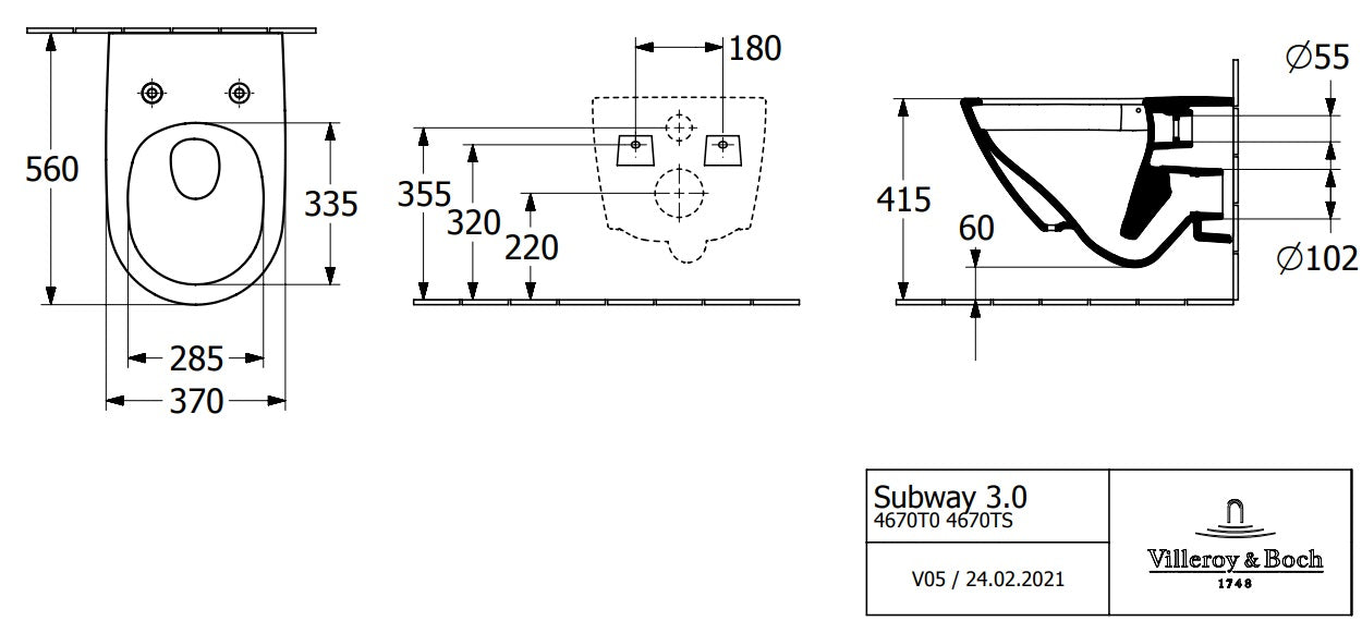 Villeroy & Boch "Subway 3.0" Wall Hung WC Art. 4670T001 + 9M78S101