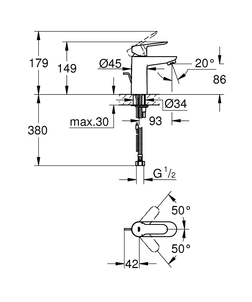 Grohe Bauedge Basin Mixer (S Size) Art. 23101000