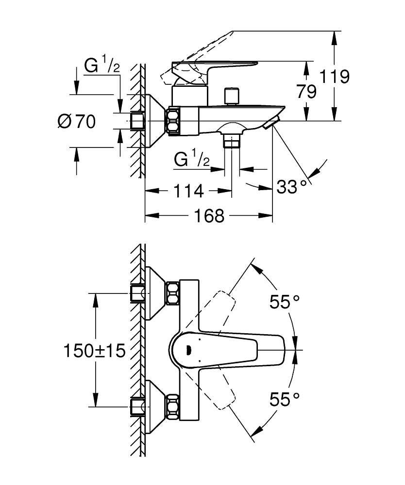 Grohe BauEdge Single Lever Bath/ Shower Mixer Art. 23605001