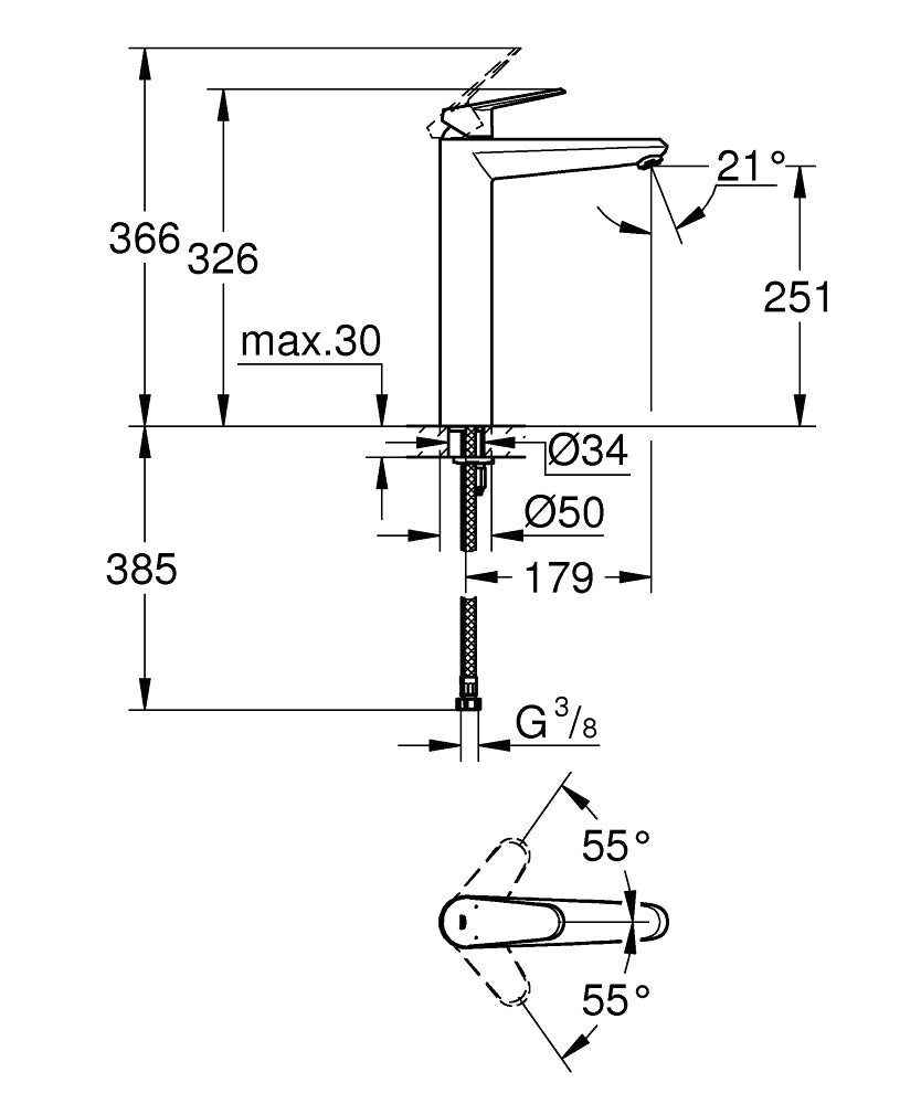 Grohe Eurodisc Cosmopolitan Basin Mixer (XL Size) Art. 23432000