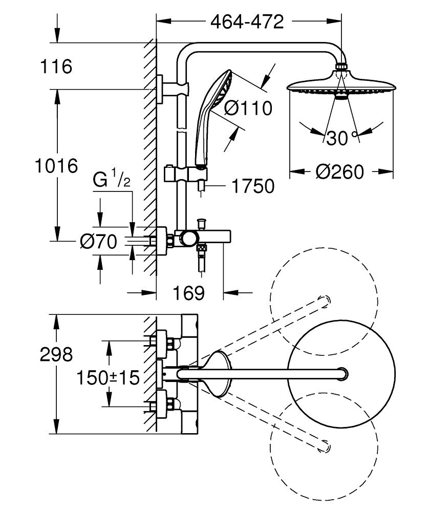 Grohe Euphoria 260 Shower System with Thermostat Bath Mixer Art. 26114001