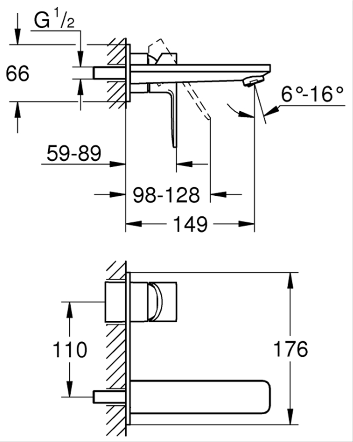 Grohe Lineare Wall Mount Basin Mixer (M Size) Art. 19409001 + Art. 23571000